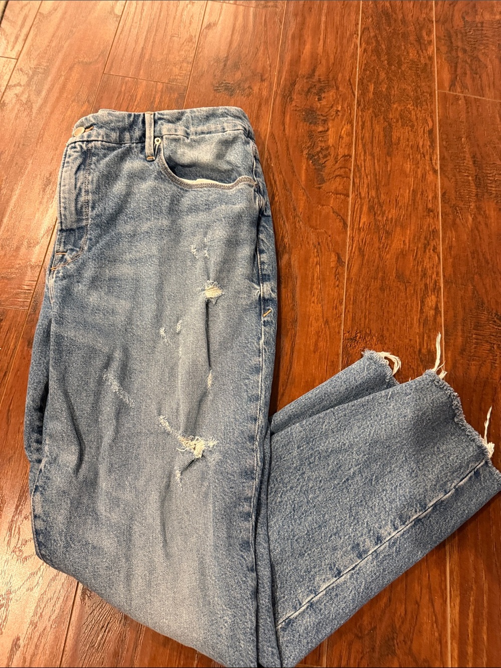 Good American Light Blue Distressed Boyfriend Jeans